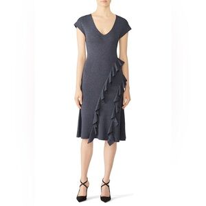 Sachin + Babi Shalise Dress Asymmetrical Navy with Ruffle Detail Size Medium